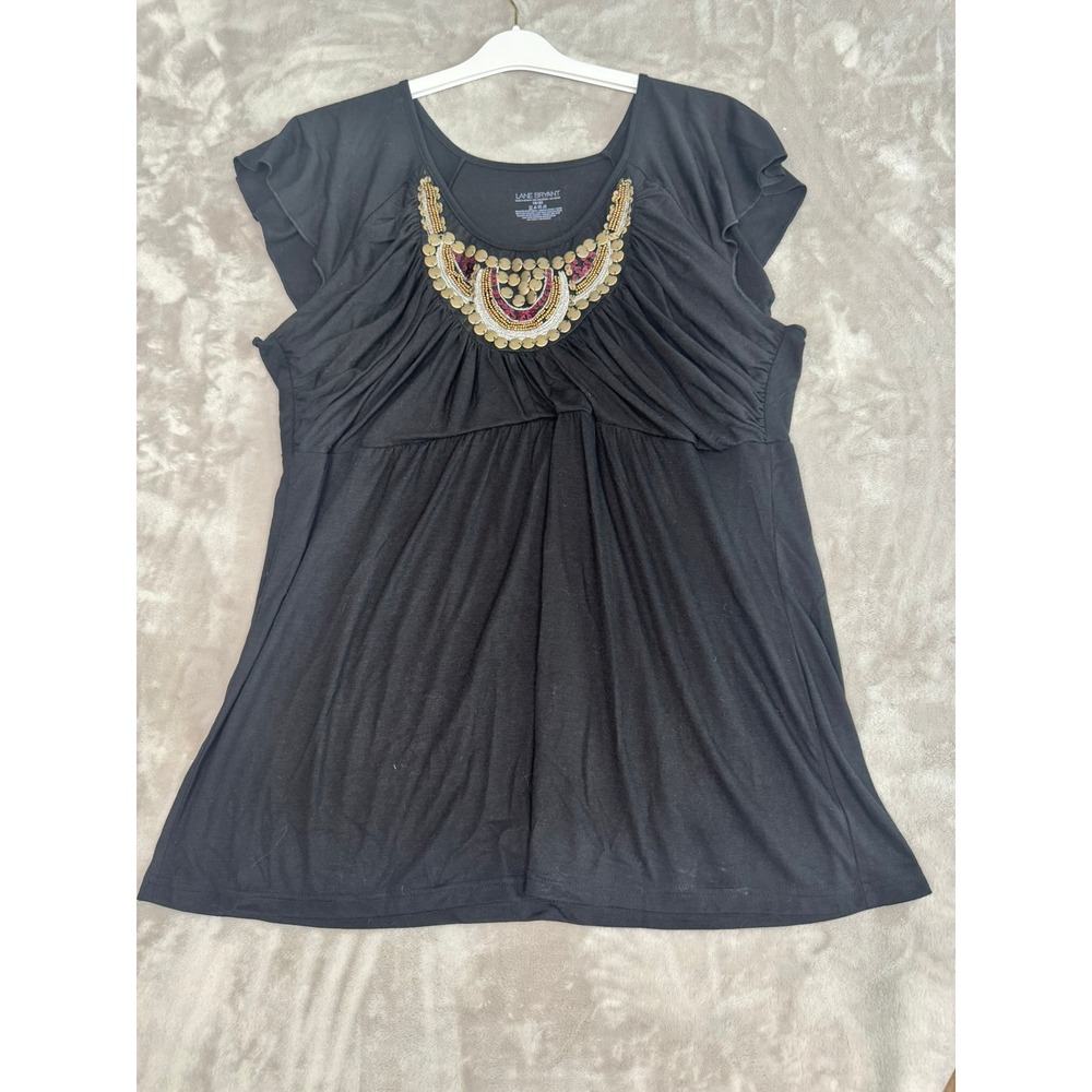 Lane Bryant Black Embellished Gathered Tunic Top Plus Size 18/20